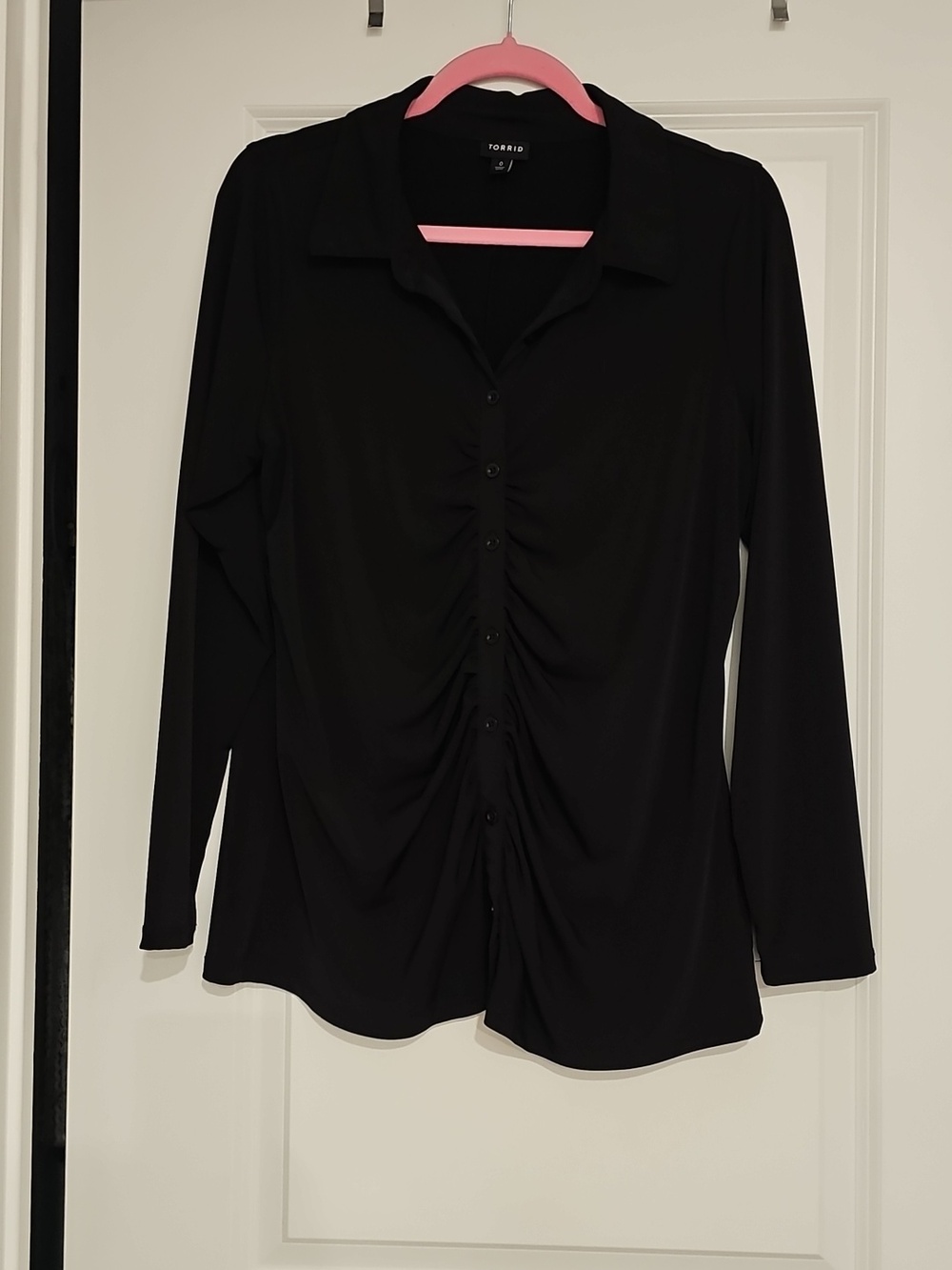 Black Ruched Button-Front Women's Top